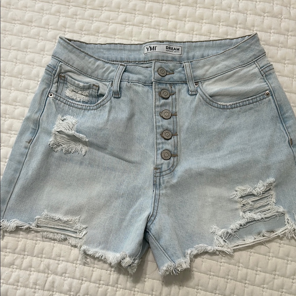 YMI Blue Jean Shorts High-Waisted Distressed